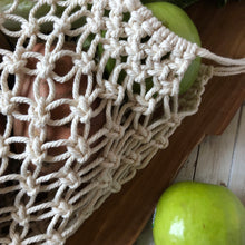 Load image into Gallery viewer, Close up of the macrame market bag to show stitching and how it is made
