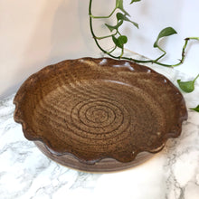 Load image into Gallery viewer, Shot of brown ceramic pie plate on a white marble background
